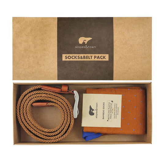 [Coffret cadeau] Ceinture David et chaussettes Camel Brown Dot