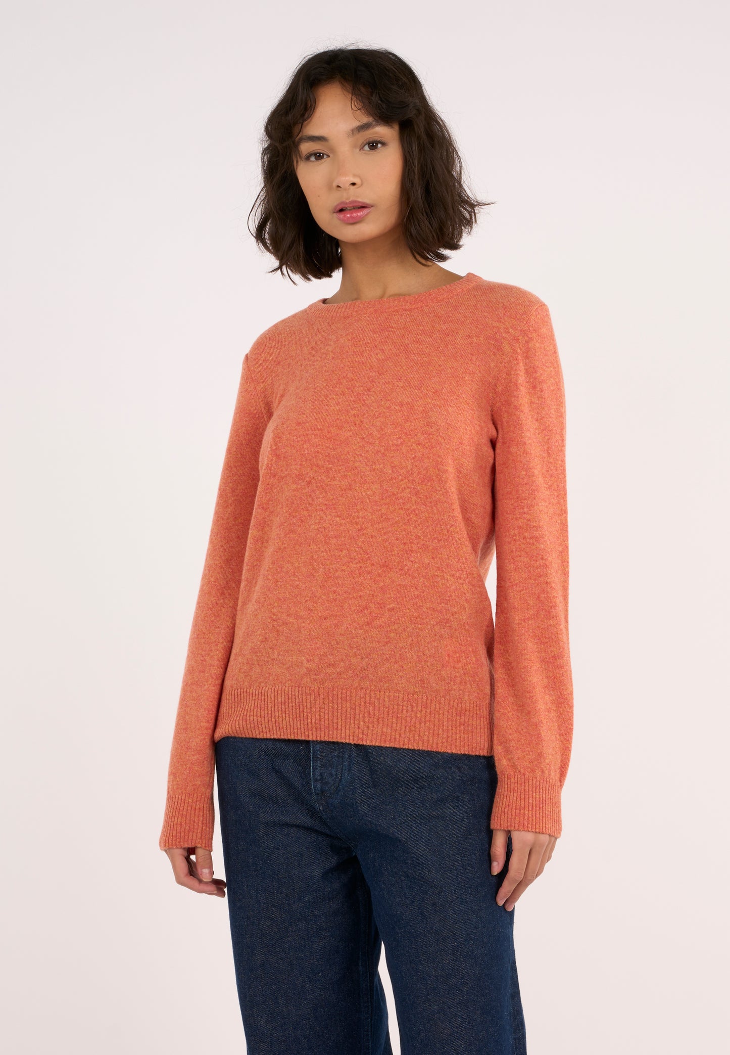 Pull col rond lambswool orange