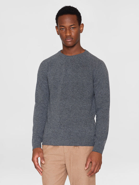 Pull classique à col rond - lambswool gris