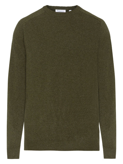 Pull classique à col rond - lambswool vert forêt