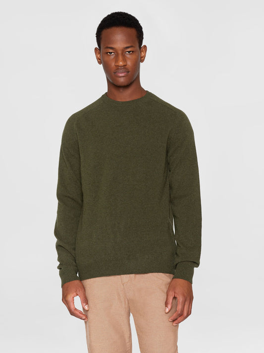 Pull classique à col rond - lambswool vert forêt