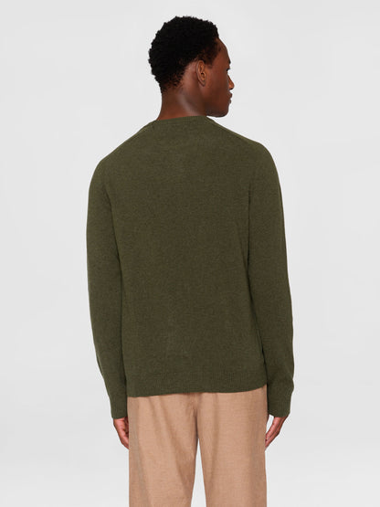 Pull classique à col rond - lambswool vert forêt