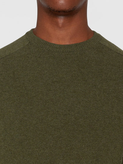 Pull classique à col rond - lambswool vert forêt