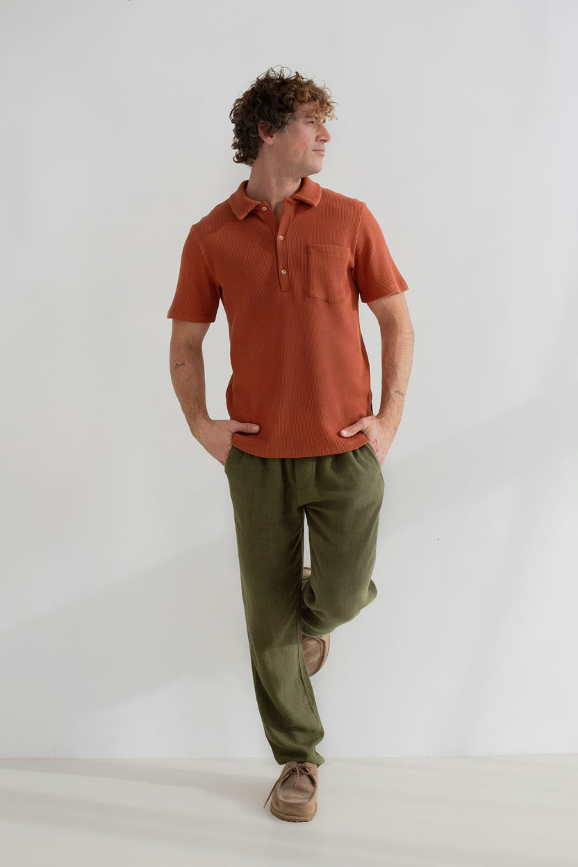 Polo CANNING en maille légère gaugrées - brique