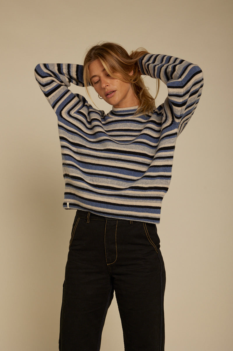 Pull en laine merinos GIVRE - Bleu