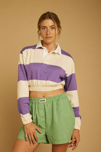 Polo sweat BRUME - rayé écru/lavande