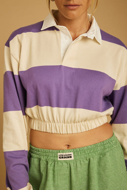 Polo sweat BRUME - rayé écru/lavande