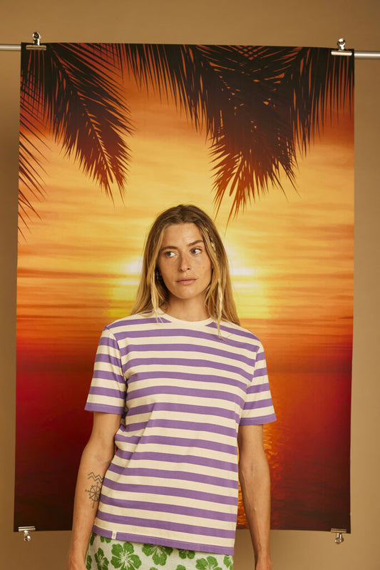 T-shirt rayé AZUR - écru et lavande