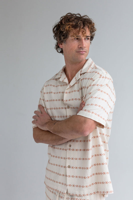 Chemise à manches courtes HERINGSDORF - écru jacquart